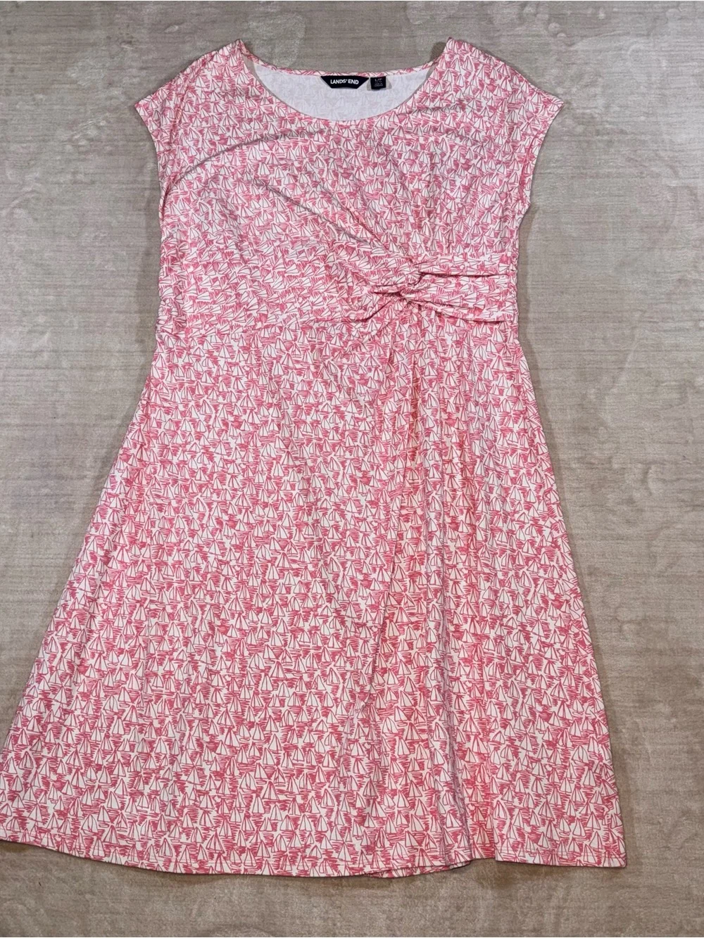 Lands' End Pink and White Knot-Front Midi Dress